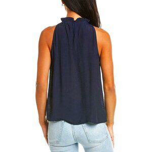 NEW! Rare NANETTE LEPORE Navy Blue Elegant Top Sleeveless High Ruffle Neckline S